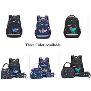 VIDOSCLA 3Pcs Cute Cartoon Prints Backpack Primary Schoolbag Outdoor Travel Daypack Elementary Student Bag Kit Knapsack for Kids