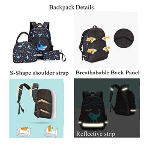 VIDOSCLA 3Pcs Cute Cartoon Prints Backpack Primary Schoolbag Outdoor Travel Daypack Elementary Student Bag Kit Knapsack for Kids