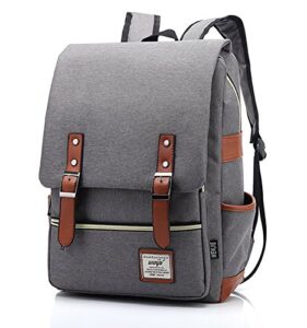 furivy unisex oxford retro style laptop backpack college school bag student daypack rucksack light gray
