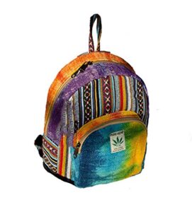 mini hemp backpack | 100% pure hemp – all natural handmade multi pocket backpack | travel backpack – for women and men | boho hippie – rainbow