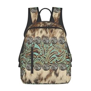 sweet tang rustic brown teal western country tooled leather backpack lightweight backpack for college travel work for men and women