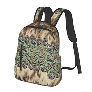 SWEET TANG Rustic brown teal western country tooled leather Backpack Lightweight Backpack for College Travel Work for Men and Women