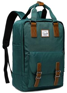 vaschy school backpack for men and women, unisex vintage water resistant casual daypack rucksack bookbag for college fits 15inch laptop blackish green