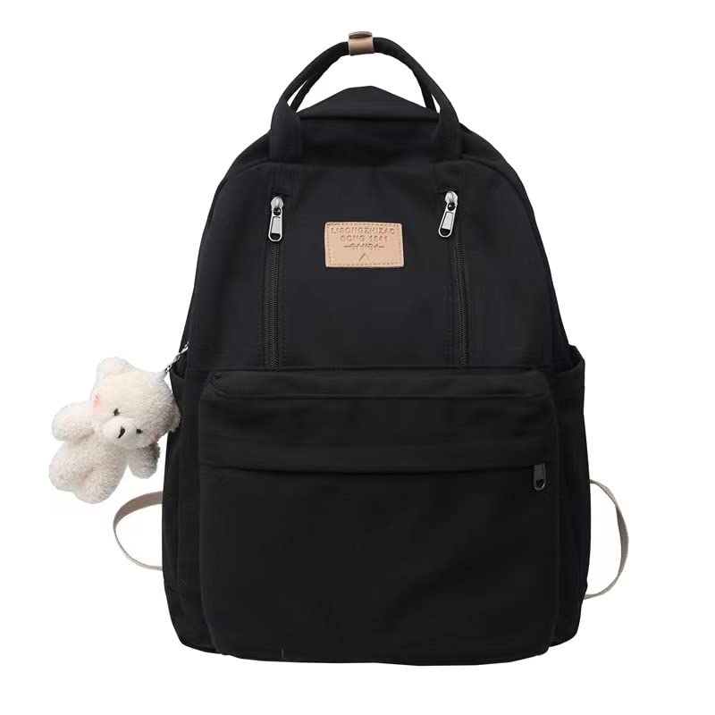 Lovely Accessories School Bag Kawaii Aesthetic Cute Back to School Backpack for Girls and Boys in 5 Colors (Black)