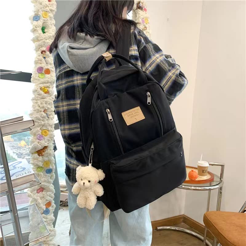 Lovely Accessories School Bag Kawaii Aesthetic Cute Back to School Backpack for Girls and Boys in 5 Colors (Black)