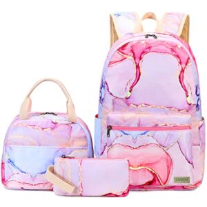 loidou backpack for teen girls bookbags school backpack with lunch box and pencil case 3 in 1 school bags set (pink)