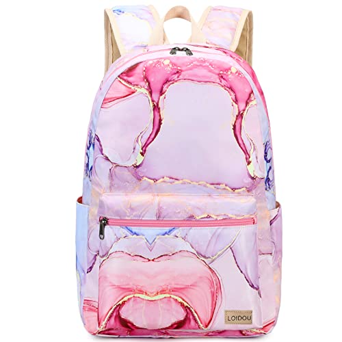 LOIDOU Backpack for Teen Girls Bookbags School Backpack with Lunch Box and Pencil Case 3 in 1 School Bags Set (Pink)