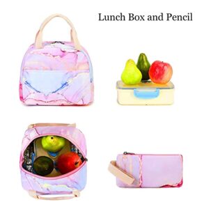 LOIDOU Backpack for Teen Girls Bookbags School Backpack with Lunch Box and Pencil Case 3 in 1 School Bags Set (Pink)