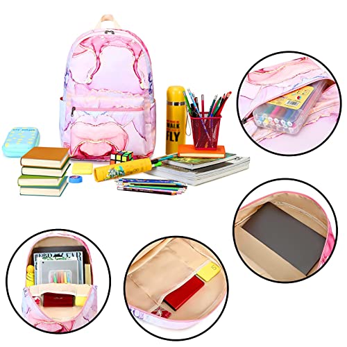 LOIDOU Backpack for Teen Girls Bookbags School Backpack with Lunch Box and Pencil Case 3 in 1 School Bags Set (Pink)