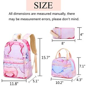 LOIDOU Backpack for Teen Girls Bookbags School Backpack with Lunch Box and Pencil Case 3 in 1 School Bags Set (Pink)