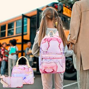 LOIDOU Backpack for Teen Girls Bookbags School Backpack with Lunch Box and Pencil Case 3 in 1 School Bags Set (Pink)