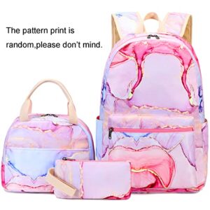 LOIDOU Backpack for Teen Girls Bookbags School Backpack with Lunch Box and Pencil Case 3 in 1 School Bags Set (Pink)