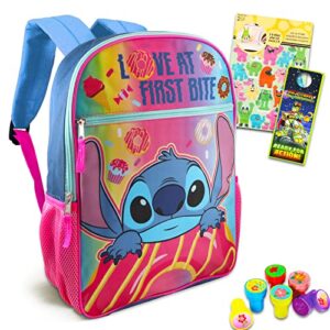 disney bundle stitch school supplies bundle lilo and stitch school bag set – 4 pc stitch backpack for girls with monster stickers, hibiscus stampers, and more (stitch school backpack)