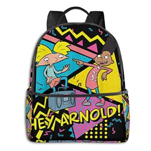 shanke hey arn-old black backpack, classic men’s and women’s backpack with cartoons.