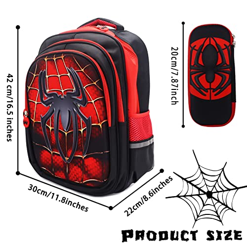 Hnokle Spider Backpack 3D Comic Schoolbag Anime Cartoon Waterproof Bookbag with Pencil Case for Boys Elementary