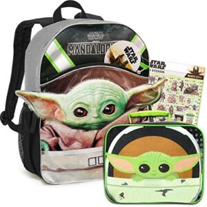 star wars backpack and lunch box set – bundle with baby yoda school backpack for boys, star wars lunch bag, stickers | star wars the child backpack