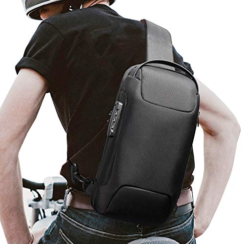 Oxford Sling Bag Backpack Crossbody Chest Pack for Men Women Travel Outdoor Sports Tactical Walking Hiking Climbing Anti-Theft Lockable Shoulder Daypack Black