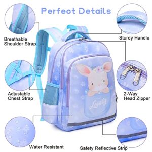 Backpacks for Girls Bunny Backpack Kids School Backpack With Lunch Box, Pencil Case, 3 in 1 Bookbag Set Preschool Kindergarten Elementary Backpack for Age 3+ (Purple Rabbit)