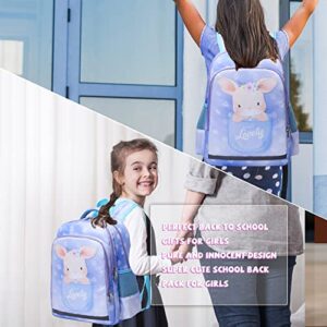 Backpacks for Girls Bunny Backpack Kids School Backpack With Lunch Box, Pencil Case, 3 in 1 Bookbag Set Preschool Kindergarten Elementary Backpack for Age 3+ (Purple Rabbit)