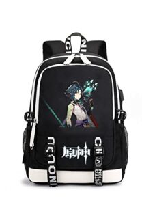 ttbrand joyee hot game genshin impact cosplay backpack with usb charging port for teen. (xiao)