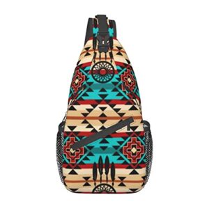 Retro Native Indian American Sling Native Pattern Sling Backpack Crossbody Cross Chest Bag Daypack for Hiking Travel