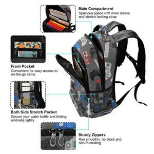 Video Game Controller School Backpacks with Chest Strap for Teens Boys Girls,Lightweight Student Bookbags 17 Inch, Gamepad Background Casual Daypack Schoolbags