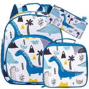 3PCS Toddler Backpack for Boys, 12.5" Dinosaur Book Bag and Lunch Box Set