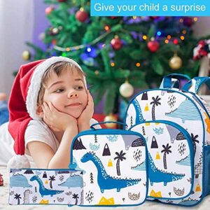 3PCS Toddler Backpack for Boys, 12.5" Dinosaur Book Bag and Lunch Box Set