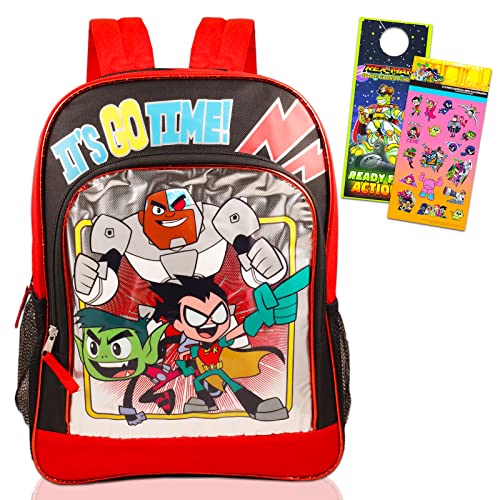 Fast Forward Teen Titans Backpack for Boys Set - Bundle with 16" Teen Titans Go Backpack, Stickers, More | Teen Titans Backpack for School