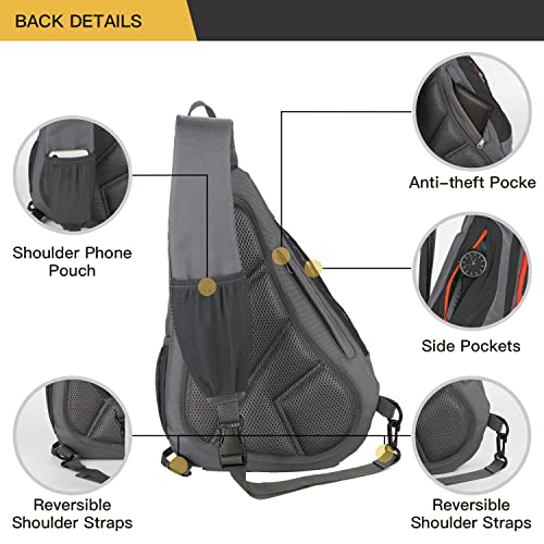 Dehikewell Sling Bag Crossbody Sling Backpack Earphone Hole Shoulder Chest Bag Daypack Men Women Hiking Camping Outdoor