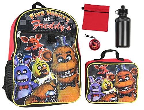 Five Nights At Freddy's 16" Backpack Lunch Box Water Bottle Lunch Kit -5 Piece Set