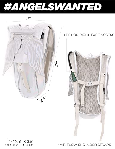 Fydelity Festival Hydration Backpack ANGEL WINGS Hydration Pack Festival Gear Retro Hydration Pack Backpack for Men and Women Hydrapak Water Backpack Festival backpack - Silver Metallic