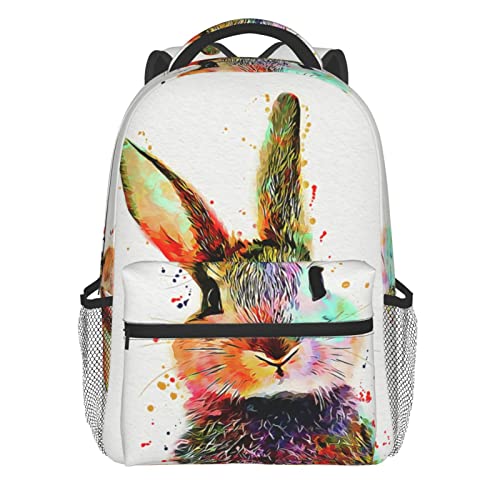 FACITE Laptop Tote Backpack, Colorful Bunny Rabbit Travel Backpack Multipurpose Casual Daypack for Women Men Work,Travel,Business,College School