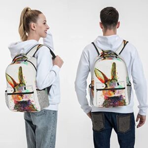 FACITE Laptop Tote Backpack, Colorful Bunny Rabbit Travel Backpack Multipurpose Casual Daypack for Women Men Work,Travel,Business,College School