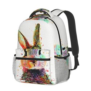 FACITE Laptop Tote Backpack, Colorful Bunny Rabbit Travel Backpack Multipurpose Casual Daypack for Women Men Work,Travel,Business,College School