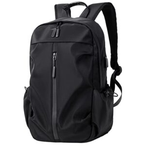 nujenren water resistant lightweight travel hiking nylon backpack daypack durable with usb charging port (black)