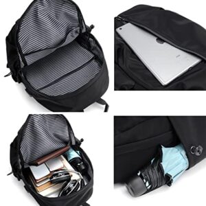 Nujenren Water Resistant Lightweight Travel Hiking Nylon Backpack Daypack Durable with USB Charging Port (Black)