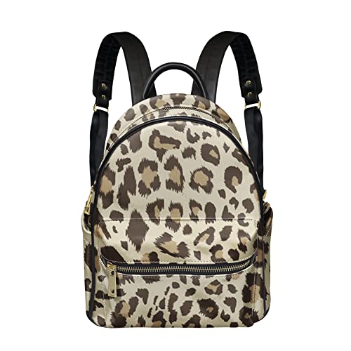 Snilety Brown Leopard Design Leather Daypack Casual Daily Use,PU Leather Shoulder Bag Portable Backpack for Boys Girls Teenager Large Capacity Bookbag with Adjustable Straps Bags