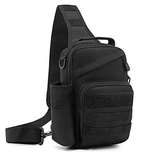 BAIGIO Small Tactical Sling Bag One Shoulder Chest Backpack Casual Daypack (Black with Top-handle)