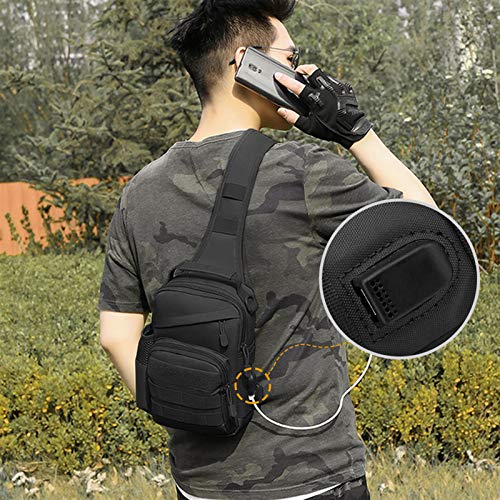 BAIGIO Small Tactical Sling Bag One Shoulder Chest Backpack Casual Daypack (Black with Top-handle)