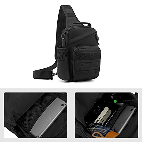 BAIGIO Small Tactical Sling Bag One Shoulder Chest Backpack Casual Daypack (Black with Top-handle)
