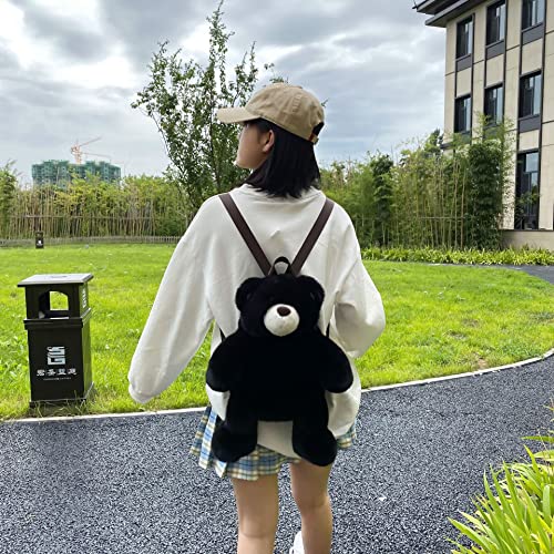 HIQUAY Cute Plush Backpack Fluffy Kawaii Bag for Girls Everyday Use (Black)