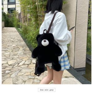 HIQUAY Cute Plush Backpack Fluffy Kawaii Bag for Girls Everyday Use (Black)