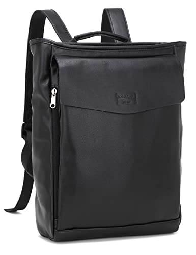 Kah&Kee Feaux Leather Backpack Purse for Women Casual Travel Daypack with Laptop Compartment 13 Inch (Black)
