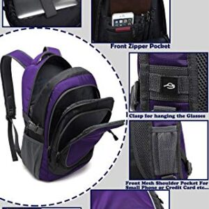 Backpack for School College Student Sturdy Bookbag Travel Business with USB Charging Port Laptop compartment Chest Straps Anti Theft Night Light Reflective (Purple)