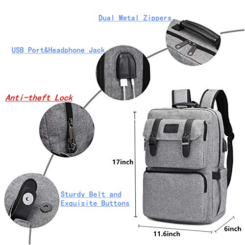 Laptop Backpack for Women Men Vintage Backpack Bookbags Anti Theft Bookbag 16 inch Grey