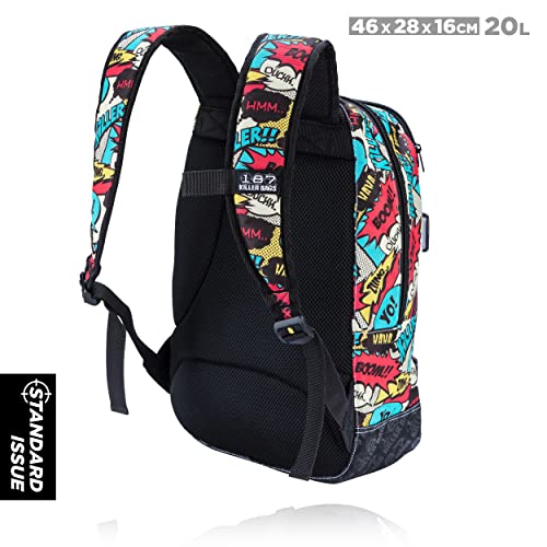 187 KILLER PADS Standard Issue Backpack with Skateboard Straps, Comic