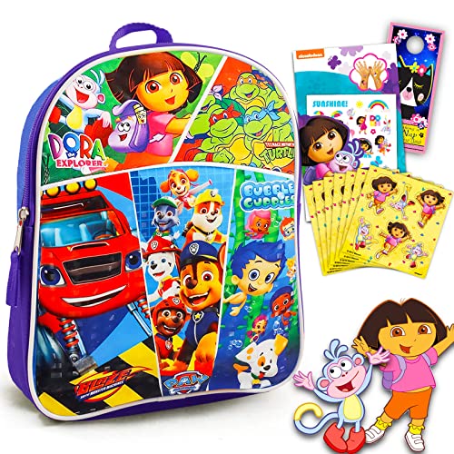 Dora the Explorer and Friends Mini Backpack Toddler Preschool ~ Bundle with 11" Mini Backpack Featuring Dora, Paw Patrol, Bubble Guppies, Blaze, TMNT, with Stickers