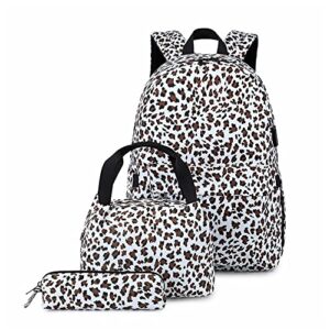 3 pcs girls backpack leopard print school bag set primary school students large capacity knapsack with lunch bag and pencil case