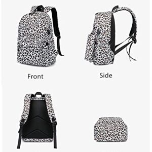 3 Pcs Girls Backpack Leopard Print School Bag Set Primary School Students Large Capacity Knapsack with Lunch Bag and Pencil Case